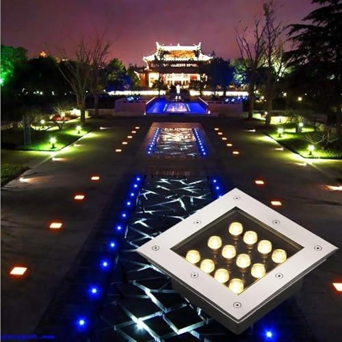 Luces Led Exterior - Empotrable Al Aire Libre Focos, Lámpara De Pie Empotrable Cuadrada CA 220V, Luz De Suelo Impermeable IP66, Lámpara De Pie Para Patio De Jardín, Luz De Suelo Para Pasarela(Green,12