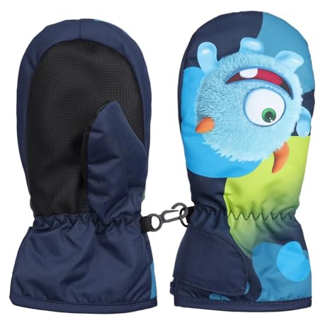 HNGEMSY Waterproof Kids Mittens Toddler Winter Cold Weather Thermal Fleece Lined Warm PU Palm Gloves Snow Ski Glove for Age 1-9 Boys Girls Baby Skiiing Snowboarding Cycling Running (Navy, M（Age4-6）)