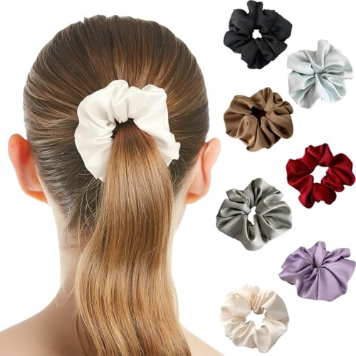 ZKGYUS 7 Pezzi Set di Scrunchies per Capelli seta in Satin per Donne e Ragazze, Elastico per Capelli,Satin Premium Più Morbido della Seta, elastici capelli donna, Colore Solido Elastici per Capelli