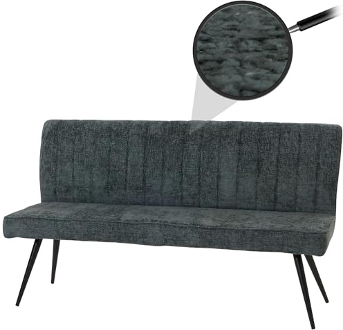 Mendler Sitzbank HWC-K16 160cm Stoff/Textil - blau-grün | Esszimmerbank, Bank, Polsterbank, Rückenlehne, Chenille, Metall