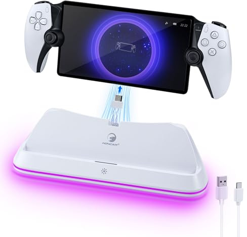 Mcbazel Portable Charging Dock for PlayStation Portal, Charging Stand for PS Portal with 7 RGB Light, Secure Charging Station for PS Portal with Type-C Cable, White