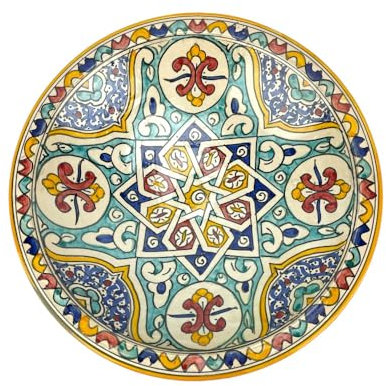 ARTIGIANATO VULCANO Plato decorativo marroquí de cerámica pintado a mano, diámetro 40 cm