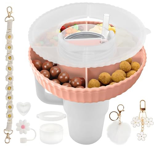 ZOBMIO Lidded Stanley Cup Snack Bowl (40 oz), plateau à collation en silicone avec 7 accessoires Stanley Cup Tray avec 4 compartiments, plateau à collation pour le cinéma, le cinéma, le camping, le