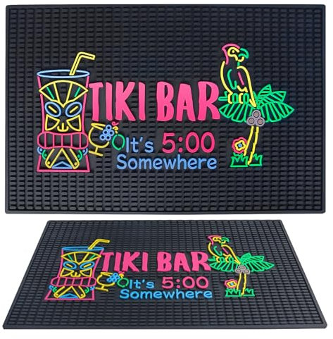 Tappetino da bar Tiki per piano di lavoro, 55,9 x 35,6 cm, in gomma spessa con scritta It's 5 O'Clock Somewhere Sign, design unico, decorazione per feste hawaiane Luau, tappetino per asciugatura per