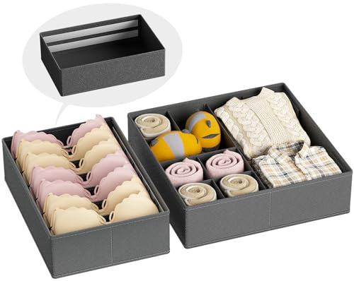 Sanyetral Schubladen Organizer Kleidung Faltbar für IKEA Pax Kleiderschrank, DIY Schubladen Ordnungssystem für Babykleidung, Socken, BH, Unterwäsche, Krawatten, Handtuch, 2er Set -Grau