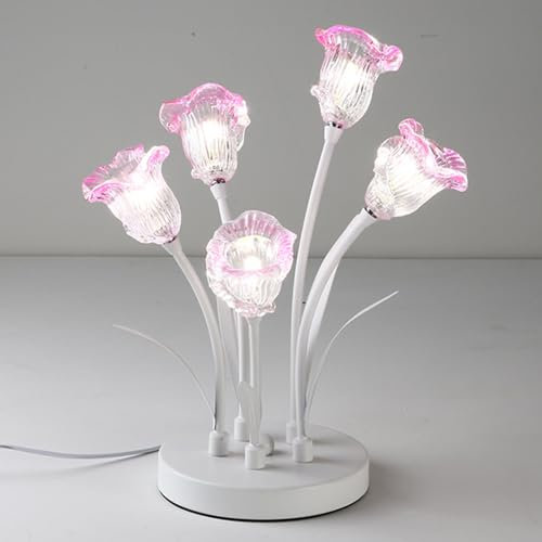 Elksdut Lampe de Table en Verre Lampe de Bureau en métal Blanc Tulipe Fleurs Forme Design Salle à Manger Lampe de décor Lampe de Chevet de Style Contemporain pour Lampe de Bureau Chambres, Salons