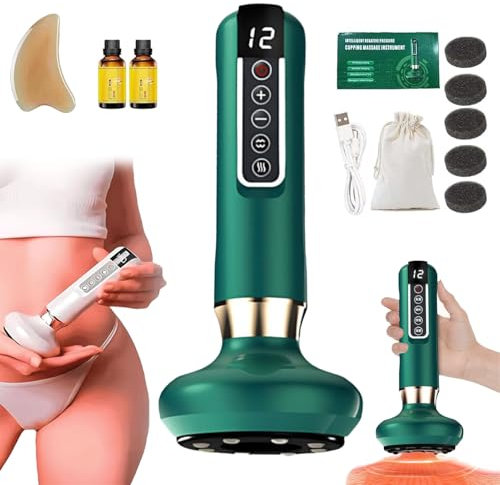 Massaggiatore Anti Cellulite, Massaggiatore Anti Cellulite per Pancia Schiena Vita Braccia Glutei, Anticellulite Elettrico 12 Livelli Regolabili (Green+Oil)