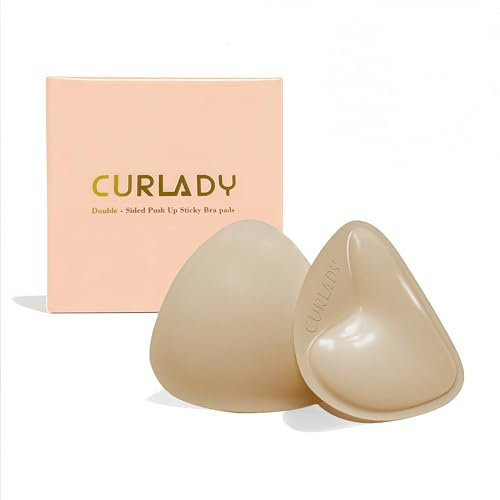 CURLADY Sticky Bra, Stick on Bra Pads Inserts, Double Sided Strapless Push Up Bra, Invisible Adhesive Bra Insert Pads, Silicone Inserts for Swimsuit, Bikini, Wedding & Daily Wear