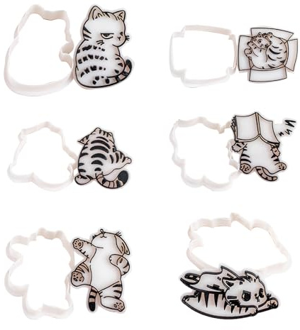 Lot de 6 emporte-pièces en forme d'animal créatif en forme de chat pour biscuits, parfait pour la pâtisserie ou les fêtes