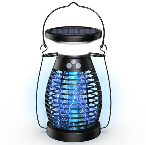 Bubbacare Insektenvernichter Elektrisch Solar, 4000mAh Mückenfalle Elektrischer Fliegenfalle 4200V Elektrische Fliegenfalle Anti Mücken Lampe Aussen Insektenfalle Moskitoschutz Innen Outdoor für Haus