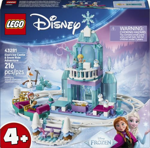 LEGO ǀ Disney Frozen Elsas Schlittenfahrt um den Eispalast - Spielzeug inkl. Anna- und ELSA-Minipuppen, Olaf Figur sowie Eisenbahnschienen und Schneewagen - Geschenk für Mädchen ab 4 Jahren - 43281