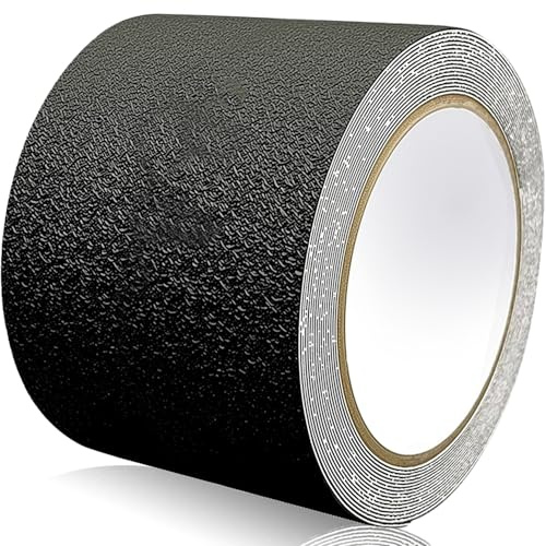 Rusoz Antirutsch Klebeband Selbstklebend 10cm x 5m PEVA Antirutsch Aufkleber Schwarz | Antirutschband Wasserdicht Rückstandsfrei Innen Außen für Treppen Böden Bad, Sturzschutz für Senioren Kinder Haustiere