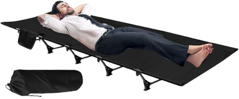 Iouyjiu Campingsäng – vikbar resesäng för vuxna med viktkapacitet | bärbar sovbädd, perfekt för utomhusvandring, vandring, jakt, picknick, och resor, 192 x 65 cm svart