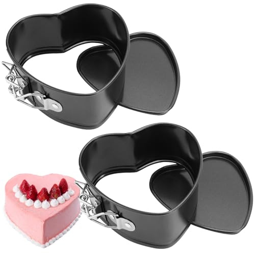 QGGTQG Mini Springform - Moldes para tartas de 11 cm, moldes de horno de 2 piezas, con revestimiento antiadherente, mini moldes para tartas con forma de corazón pequeños con fondo plano para tartas