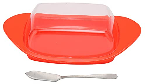 NinGYiYan Plato de mantequilla con forma de bote con caja de corte de mantequilla de grado de comida para alimentos para la cocina del hogar de ajedrez (Caja de mantequilla de bote roja)