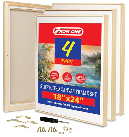 4er Set 45x60cm Leinwand Mit Rahmen- Galerie Wand Set aus Holz | With Floater-Rahmen, 400 g/qm Baumwolle-Leinen-Mischung, dreifach grundiert, fertig zum Aufhängen inkl. Befestigungsmaterial