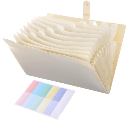 SULIKJHUI 8 Pockets Expanding Folder, Folder with Pockets, PP Plastic | A4 File Organiser, 33x23cm/13x9in, Document Holder, for Home & Office, Beige