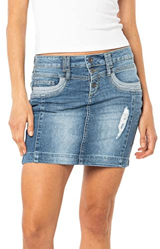 Sublevel Damen Jeans Mini-Rock mit Knöpfen im Used Look Light-Blue M