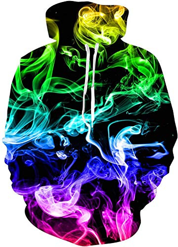 ALISISTER Herr 3D huvtröjor, rolig, digitalt tryck, pullover med huva, tröja med fleece, plysch, S-XXL, Färgglad rökning 1, XXL