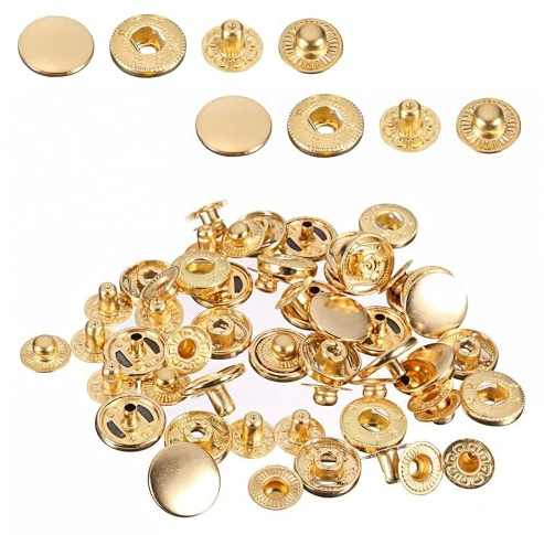 Weddecor 10mm Snap Verbindungen S-FEDER 4 Teile Druckknöpfe Nähen Knöpfe für Lederhandwerk, Nähen, Jacken,Hemden, Stoff, Reparatur, DIY Projekte, 50pcs - Gold, 10mm
