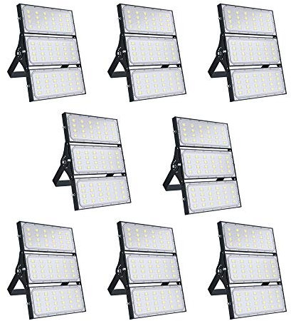 bapro 8er 300W Focos LED Exterior, Reflector LED 30000LM Luz Led Floodlight 180° Ultrafino Rotación Proyector IP65 3000K Blanco Cálido Foco,Taller, Garaje, Fábrica, Bodega, Gimnasio
