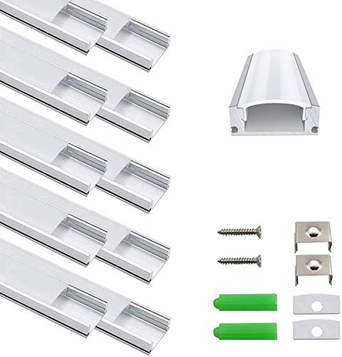 inShareplus LED Aluminum Channel System, 3.3ft/1 Meter, 10 Pack, Silver, U Shape with Milk White Cover, End Caps and Mounting Clips, Aluminum Profile for LED Strip Light Installation