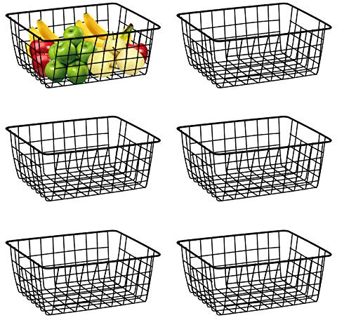 Metal Wire Baskets, Dveda 6 Pack 11.02 x 8.7 x 4.7 Durable Metal Storage Basket, Black Wire Basket with Handles for Cabinets, Pantry Storage, Bathroom, Shelf Organizing
