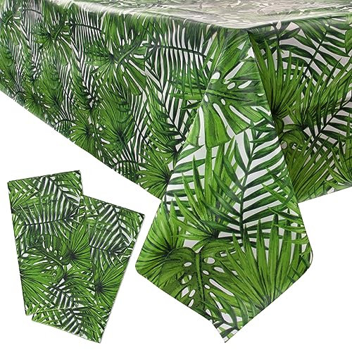 2 Stück Palmenblätter Tischdecken 137x274cm Dschungel Tischdecke mit Monstera Mustern Kunststoff Partytischdecken für Dschungel Party, Hawaii Party, Kindergeburtstag usw. (Dicke: 0.03mm)