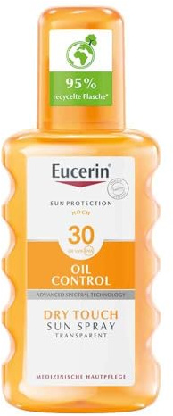 Eucerin Oil Control Body Sun Spray Transparent LSF 30 200 ml, transparentes Sonnenspray mit UVA/UVB-Filtern, wasserfester und schweißresistenter Sonnenschutz für Sportler*innen
