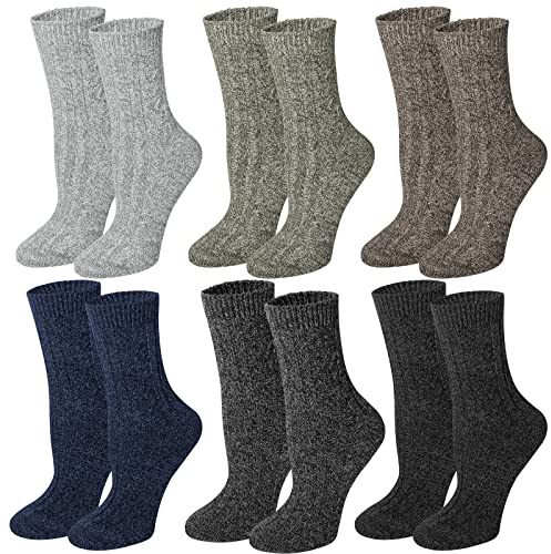 Justay 6 Pares Calcetines Mujer de Lana Merino Calcetines Térmicos Invierno Grueso Transpirables Calcetines Algodón de Punto Cálidos para Mujeres et Hombres