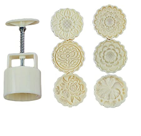 JKUHA Mooncake Mold 100g with 3D Flower Pattern Stamp Cookie Cutter Mold Hand Pressure Mould Tool