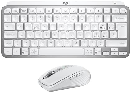 Logitech MX Keys Mini + MX Anywhere 3S, Tastiera e mouse wireless digitazione fluida, tasti retroilluminati, scorrimento rapido, USB-C, Bluetooth, per più Sistemi Operativi, Italiano QWERTY, Pale Grey