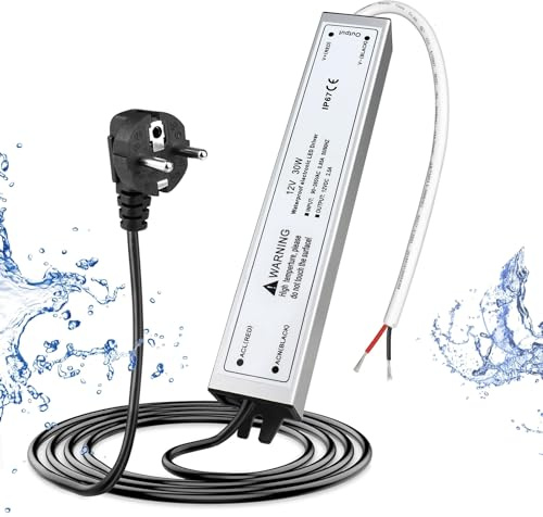 LightingWill Transformador LED 12V 30W IP67 Impermeable para Exterior con Enchufe, Fuente de Alimentación para Tiras LED, Lámparas, Focos y Cintas de Luz