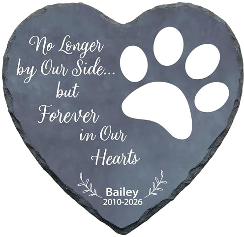 Personalized Dog Memorial Stone, No Longer by Our Side Heart Paw Print Plaque, Pet Loss Gift for Dogs Stone (S-002)