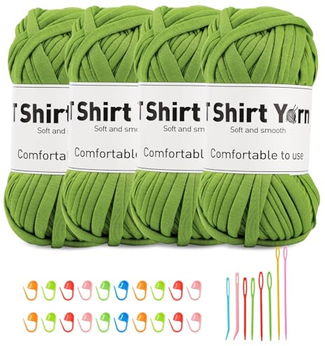 Doxiru 4er-Pack 100 g T-Shirt-Garn-Set, Garn zum Stricken, Stoff, Strickgarn, Baumwollgarn,Häkelgarn-Set zum Stricken, Häkelgarn, Webzubehör (Olivgrün)