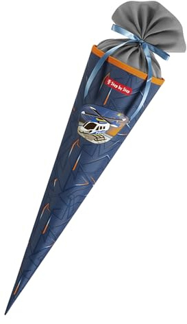 Step by Step Schultüte „Helicopter Sam“, passend zum Schulranzen, aus recycelten PET-Flaschen, Verschluss aus Stoff, 5L Füllvolumen, 70 cm Höhe, für die 1. Klasse, grau
