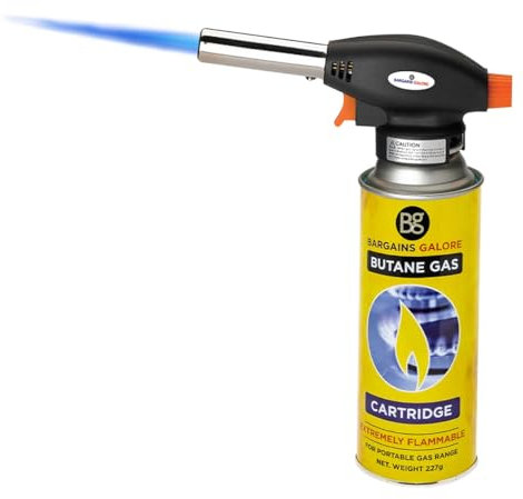 Blow Torch with Butane Gas Bottles - for Camping, Cooking, Kitchen, BBQ, Desserts, Creme Brulee | Flamethrower Welding Refill Auto Ignition Soldering Weed Burning (Blow Torch Only)