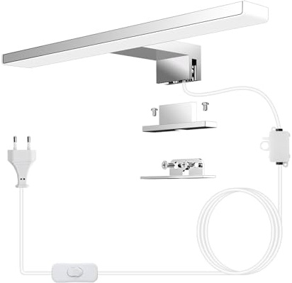 Azhien LED Lampada da Specchio per Bagno 5W,500lm Lampada a Specchio a Parete da 6500K Bianco Freddo con Spina,Montaggio 3 in 1,Lampada Armadio Applique da Parete IP44 da 30cm per Specchio,230V,300mm