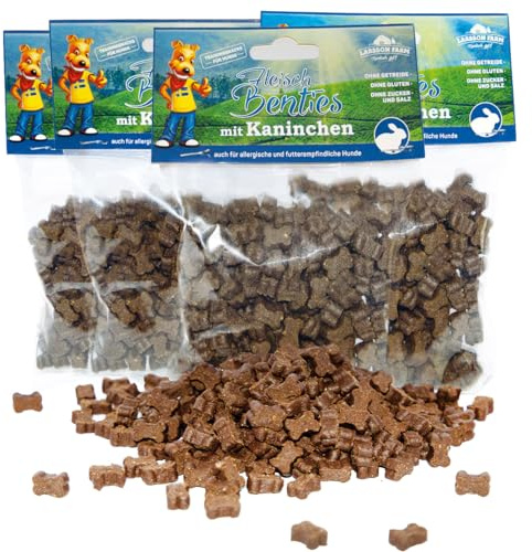 Larsson Hunde Leckerlis Getreide- und Glutenfrei, 4er Set Kaninchen Fleisch Benties Leckerli Hund, Hundesnacks für große und kleine Hunde, 4x150g Leckerlibeutel