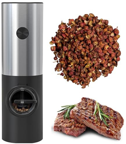 Xistuoz - Molinillo de pimienta eléctrico, molinillo de pimienta a pilas con grosería ajustable, molinillo de sal y pimienta, perfecto para cocinar y regalos para el hogar, gadgets de cocina