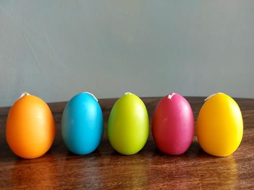 Eikerzen Formkerze Kerzen Ostereier 5er Set in bunten Farben Osterdeko Osterkerze orange, weiß, grün, gelb, pink