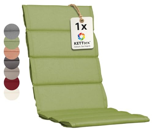 KETTtex EXKLUSIV Comfort Plus Auflage Hochlehner grün I Gartenstuhl Polster 120x50x5/3cm I hochwertige & Pflegeleichte Sesselauflage I Wetter- & formbeständige Stuhlauflage I KTH1 Sitzauflage