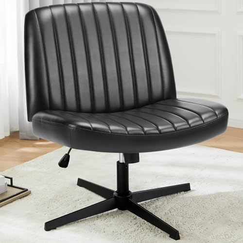 DUMOS Bürostuhl Ohne Armlehne Gehoben und Bequemes PU-Leder Criss Cross Chair mit Verbreitertem Sitzkissen Schneidersitz Stuhl Geeignet für Büros Schlafzimmer und Wohnzimmer