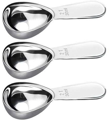 NEOUZA Confezione da 3 cucchiaini da caffè in acciaio inossidabile 304, 30 ml, cucchiaio dosatore per chicchi di caffè, tè sfuso, zucchero, farina