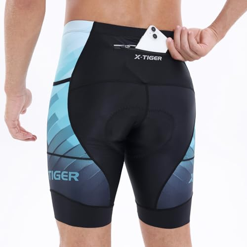 X-TIGER Radlerhose Herren 5D Gepolstert Fahrradhose Herren mit 3 Taschen Atmungsaktive Elastische Schnelltrocknende Fahrrad Hosen Radhose Kurz