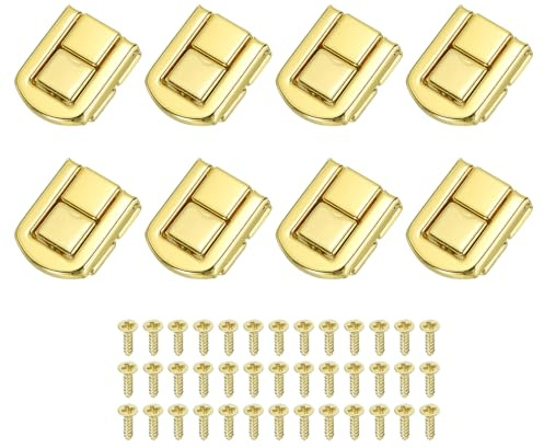 PATIKIL Toggle Catch Lock 1 x 0.8, 8Pack Metal Hasp Latch Rectangle Retro Style Clasp Latch for Jewellery Box Decoration Suitcase Toolbox, Gold