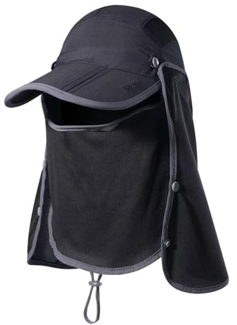 GADIEMKENSD Fiskekeps med nackflik UPF 50+ solskydd vindtät avtagbar design, Svart, one size