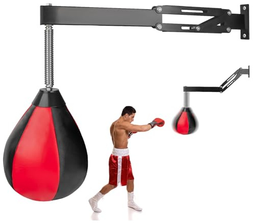 Faazy Speed Bag Boxing Set, Wall Mount Height Adjustable & Fold Speed Balls Boxing, Wall Bracket Boxing Reflex Bag for Adult Kids, Leather Punch Ball for Training, Fits Home Gym Workout