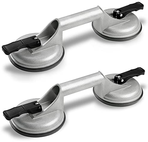 Ventosas para Cristal Ventosas para Azulejos Ventosas de Vidrio Doble Ventosas de Aluminio para Transportar Azulejos,Vidrio, Maderas, Pisos, Superficie Lisa(2 grises)