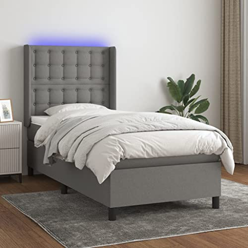 IKAYAA Boxspringbett 80 x 200 cm - Polsterbett 80 x 200 cm mit LED Beleuchtung, Topper & Matratzen - Boxspringbett 80 x 200 cm, Einzelbett mit Matratze, Doppelbett Dunkelgrau Type-92